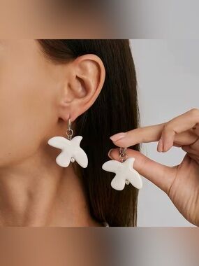 White Bird Hoop Earrings — Minimal  Dangles